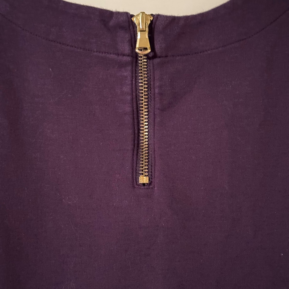Talbots Petites Purple Peplum Top Short Sleeve Knit Gold Back Zip MP - Picture 4 of 7